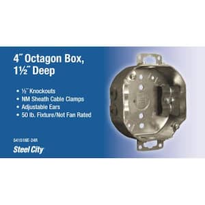 4 in. 1-1/2 in. Deep Octagon Box NMSC Cable Clamps and Plaster Ears