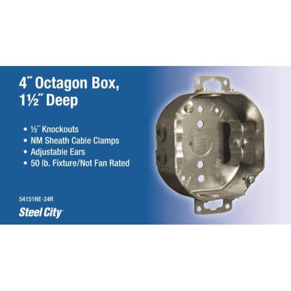 4 in. 1-1/2 in. Deep Octagon Box NMSC Cable Clamps and Plaster Ears (54151NE-24R)