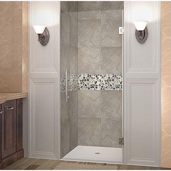 Aston Cascadia 28 in. x 72 in. Completely Frameless Hinged Shower Door in Stainless Steel with Clear Glass