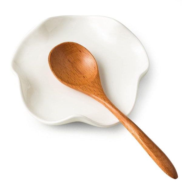 5.3 in. Ceramic Spoon Rest for Stove Top, Kitchen Counter, Cooking Gift, Housewarming, Wedding, Kitchen, White (1-Pack)