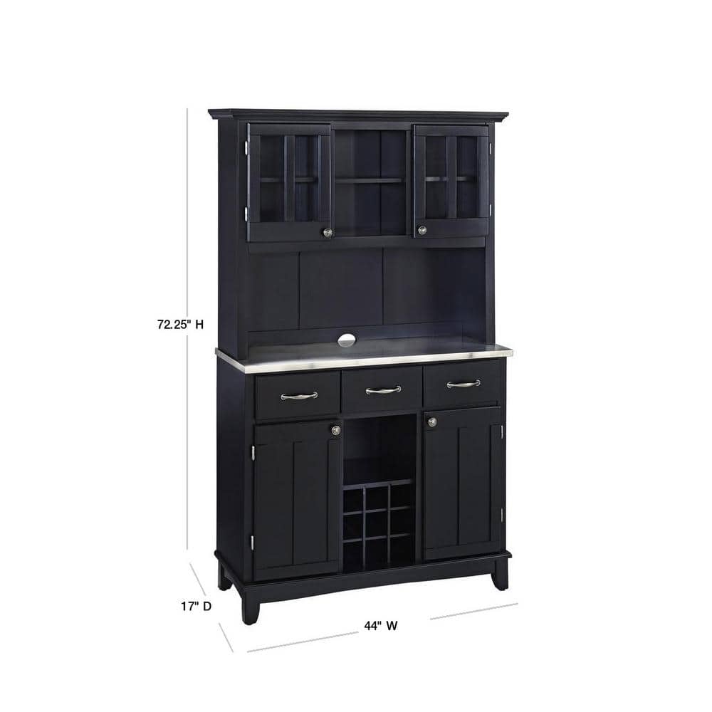 Black Hardwood Buffet with Hutch and Stainless Steel Top
