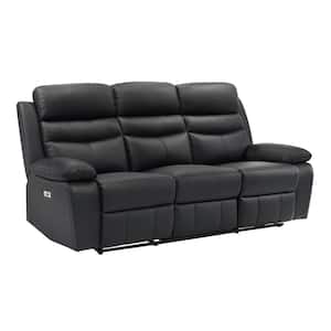 Edelia 86.5 in. W Pillow Top Arm Leather Rectangle Power Double Reclining Sofa in. Black