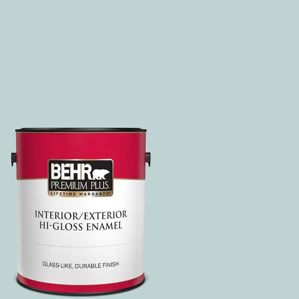 BEHR PREMIUM PLUS 1 gal. #500E-3 Rain Washed Hi-Gloss Enamel Interior/Exterior Paint