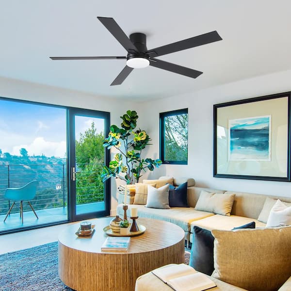 Stylish 60 in. Indoor Black Flush Mount Ceiling Fan with Integrated LED, Remote Control and 5-Reversible Blades