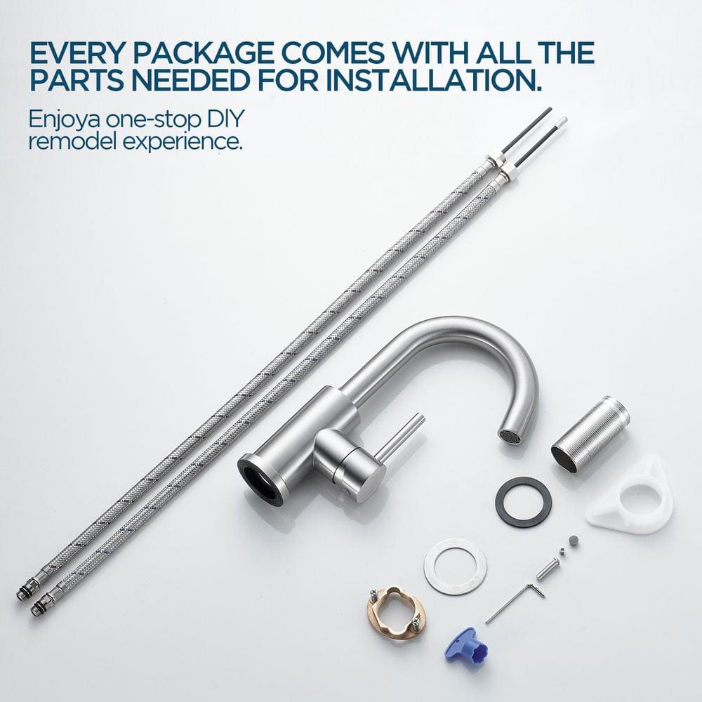 Brushed Nickel Single Handle High Arc Bathroom Faucet with Drain Kit
