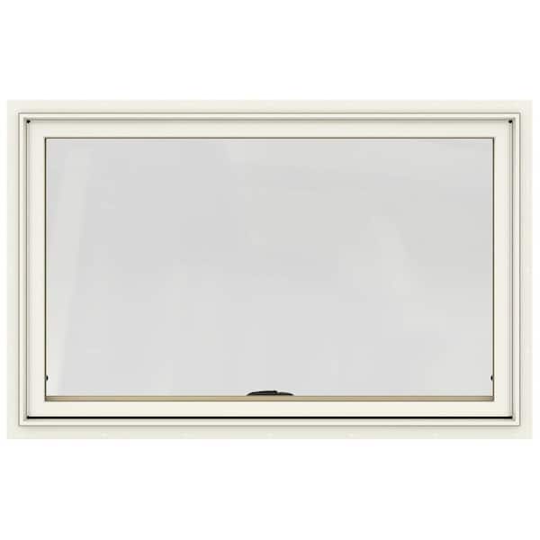 JELD-WEN 48 in. x 30 in. W-2500 Series Painted Cream Clad Wood Awning Window w/ Natural Interior and Screen