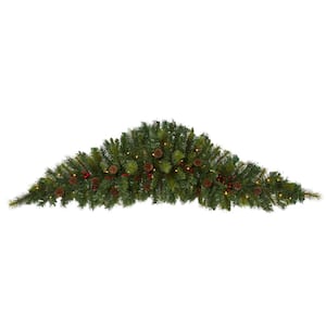 6 ft. Battery Operated Pre-lit Artificial Christmas Swag with 50 Clear LED Lights, Berries and Pine Cones