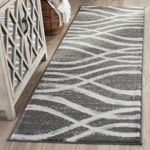 Adirondack Charcoal/Ivory 3 ft. x 14 ft. Waves Runner Rug