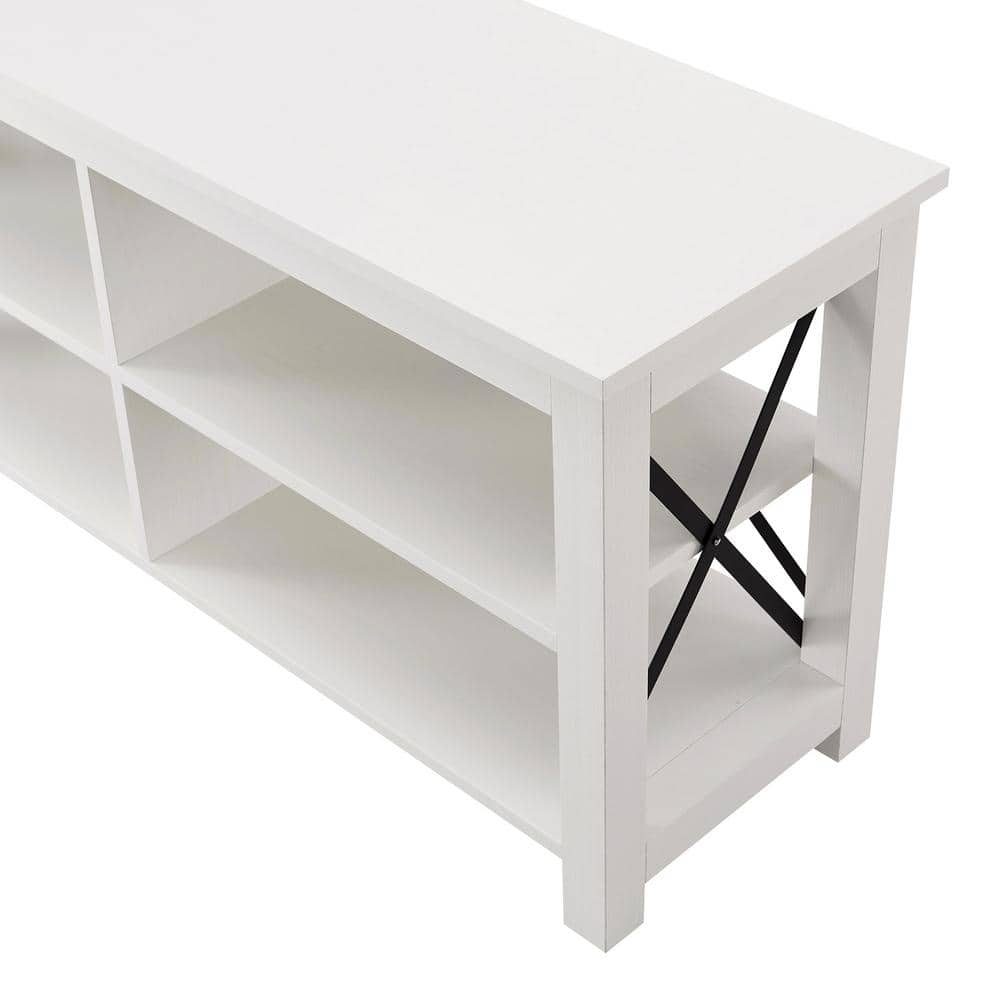 Sawyer Modern Farmhouse 55" White TV Stand with X-Shaped Accents