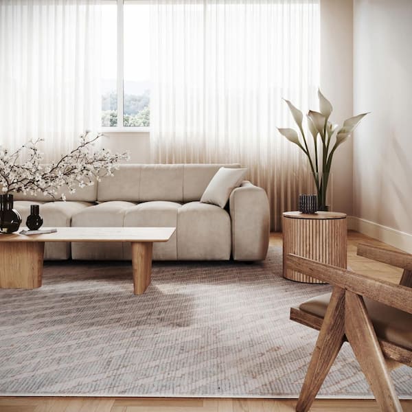 6 ft. x 9 ft. Beige Vespera Abstract Washable Indoor Area Rug