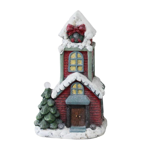 Alpine Corporation 18 in. Tall Miniature Christmas Townhouse Statuary with LED Lights