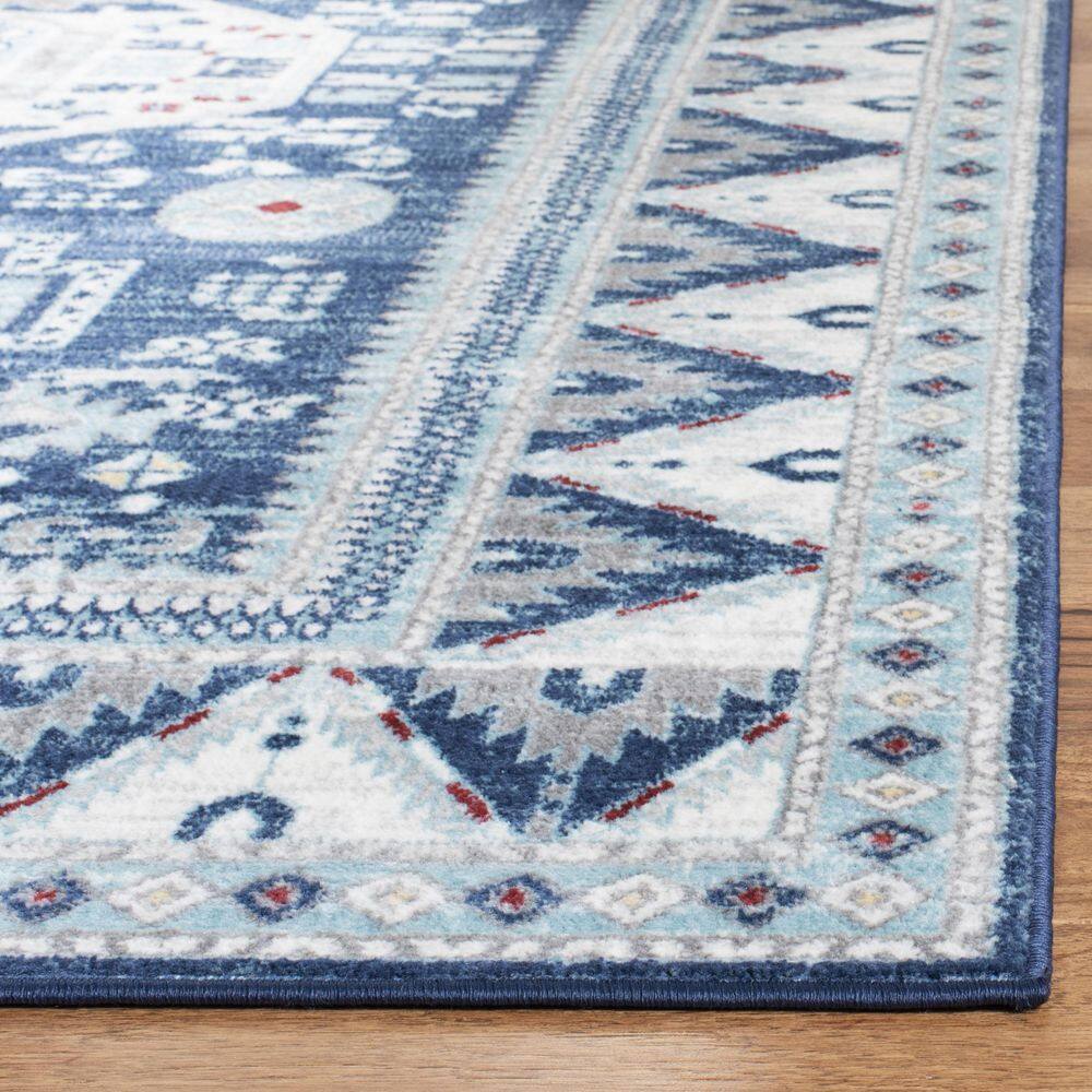 Blue and Cream Geometric Square Area Rug 80"