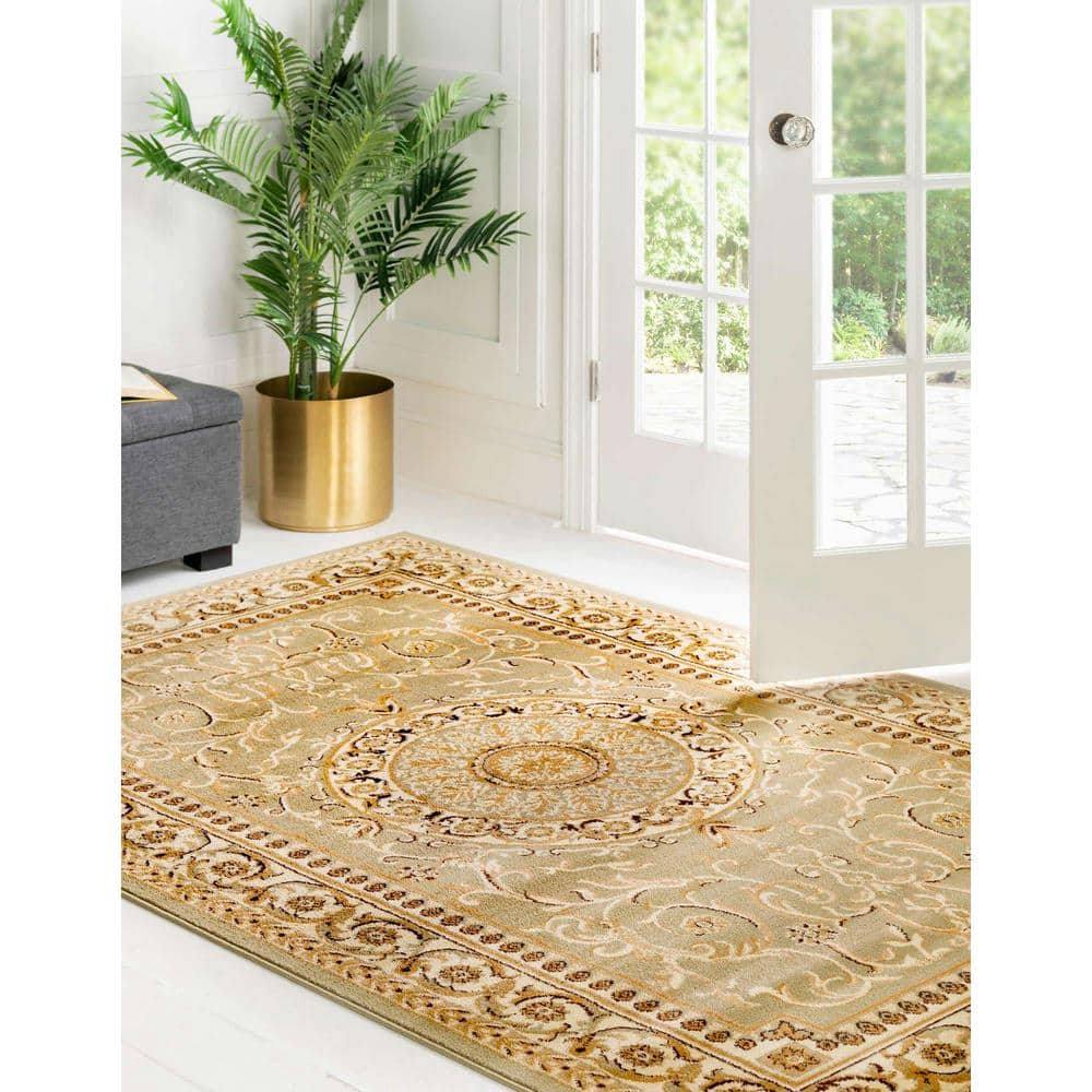 Elegant Green Rectangular Indoor Rug - Stain-Resistant Synthetic 5' x 8'