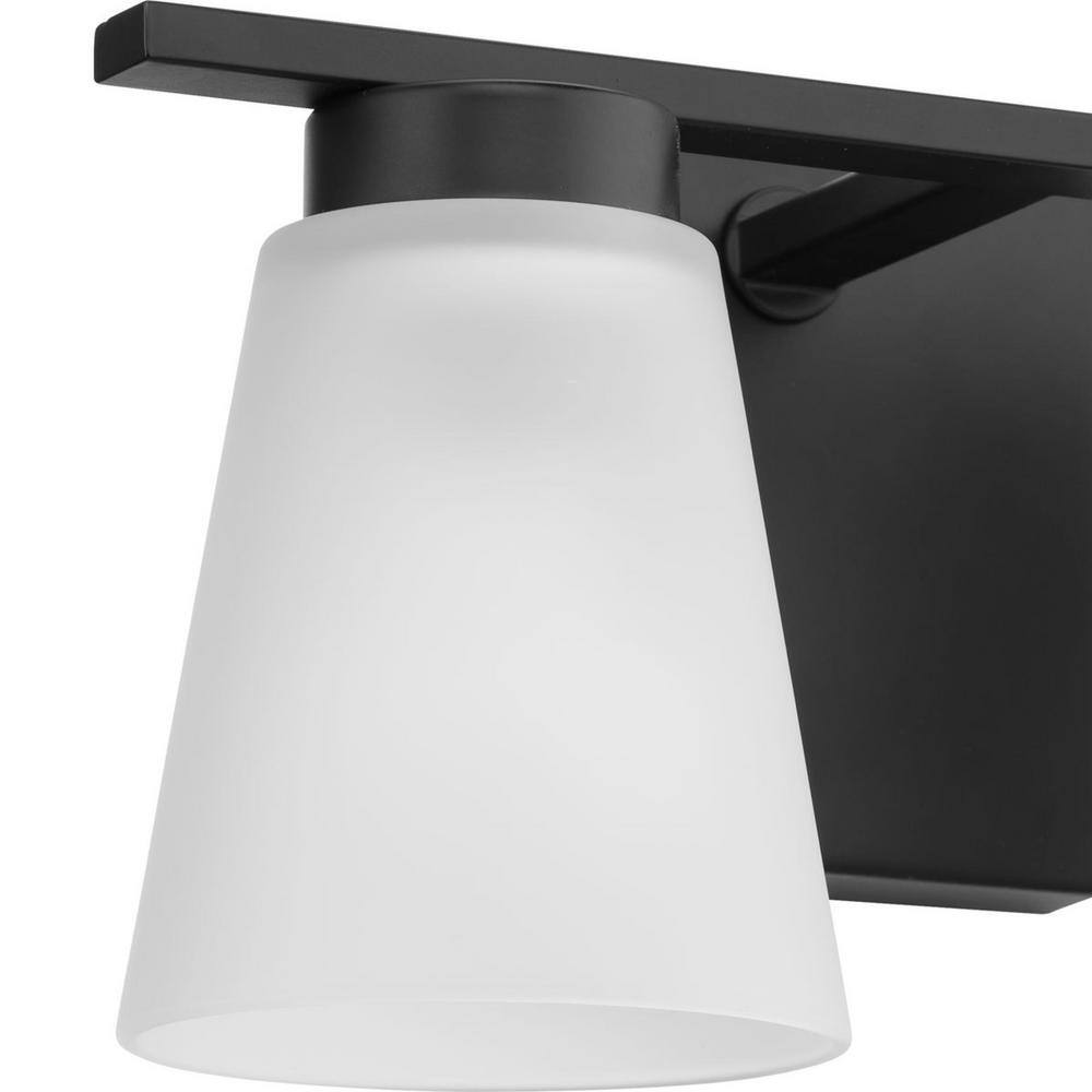 Matte Black Steel 2-Light Vanity Fixture with Etched Glass Shades