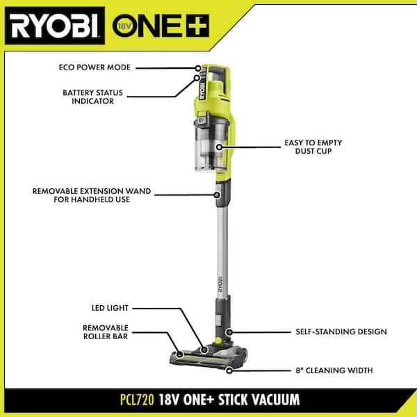 RYOBI ONE+ 18V Lithium-Ion Cordless Stick Vacuum Multi Surface