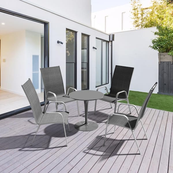 JEAREY Patio Metal Black Outdoor Stackable Breathable Chaise Lounge Dining Chairs with Armrests for Patio Yard (Set of 4)