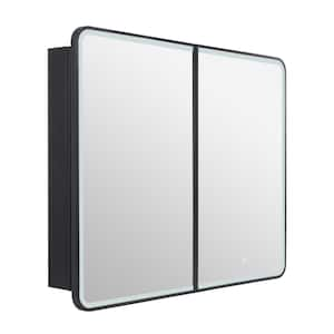 40 in. W x 32 in. H Rectangular Lighted Medicine Cabinet with Mirror and Defogger, Adjustable Glass Shelves