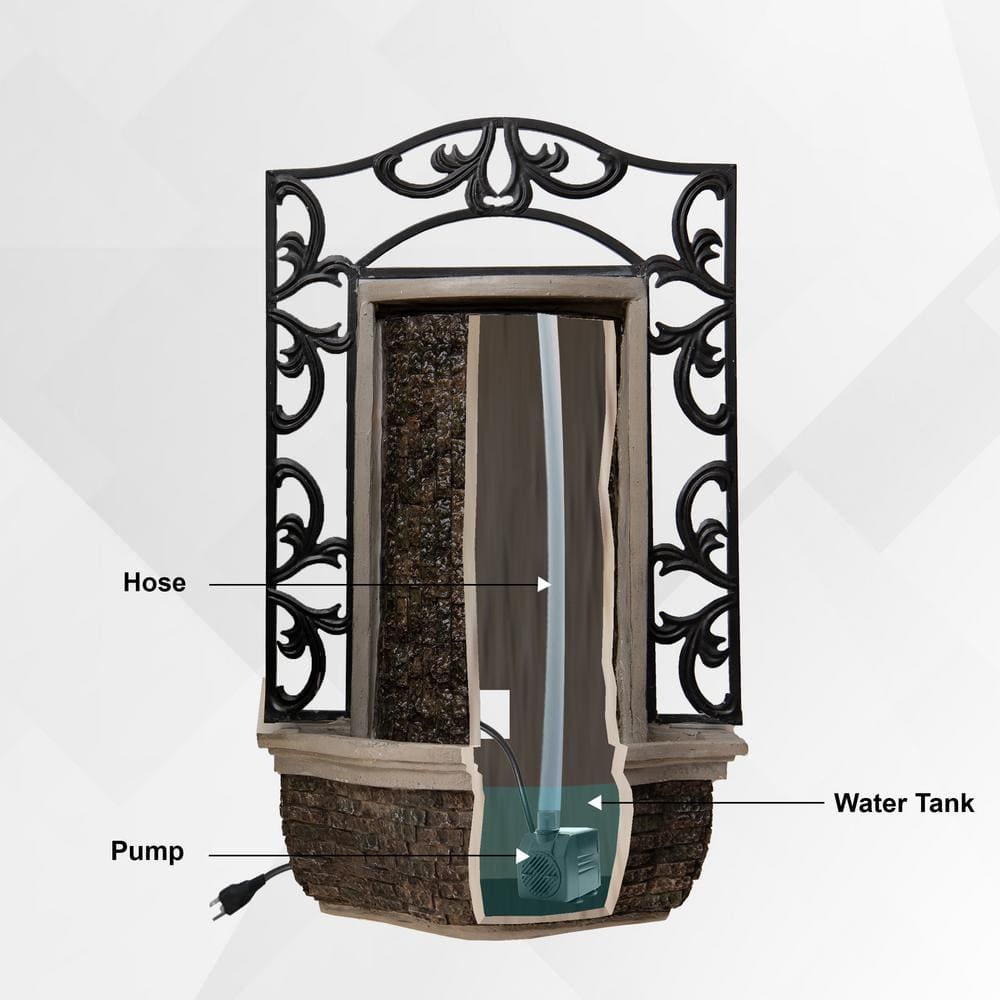 30.31'' H Brown and Black Polyresin Metal Wall Fountain
