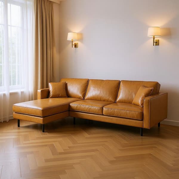 111.00 in. Square Arm 1 piece Leather L-Shaped Sectional Sofa in Multi-Colored