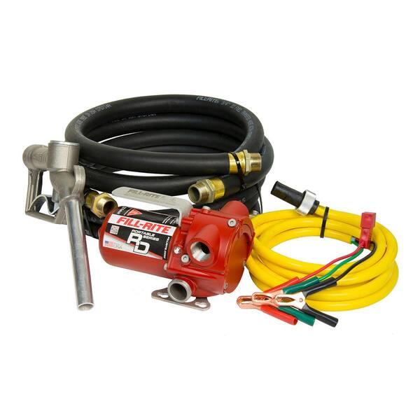 FILL-RITE 8 GPM 12-Volt Portable Fuel Transfer Pump with Manual Nozzle Discharge Hose Suction Hose and Power Cord with Clips