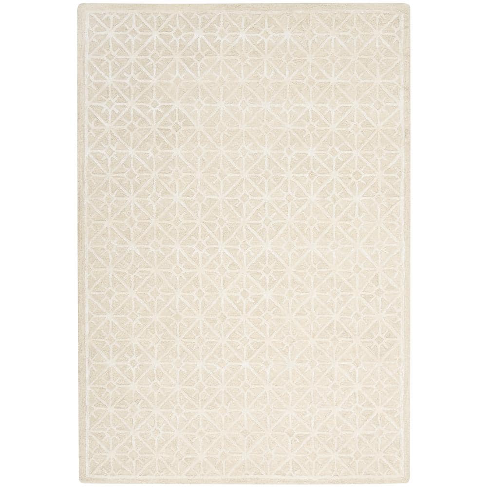 Ivory Geometric Tufted Wool 5' x 7' Handmade Rug