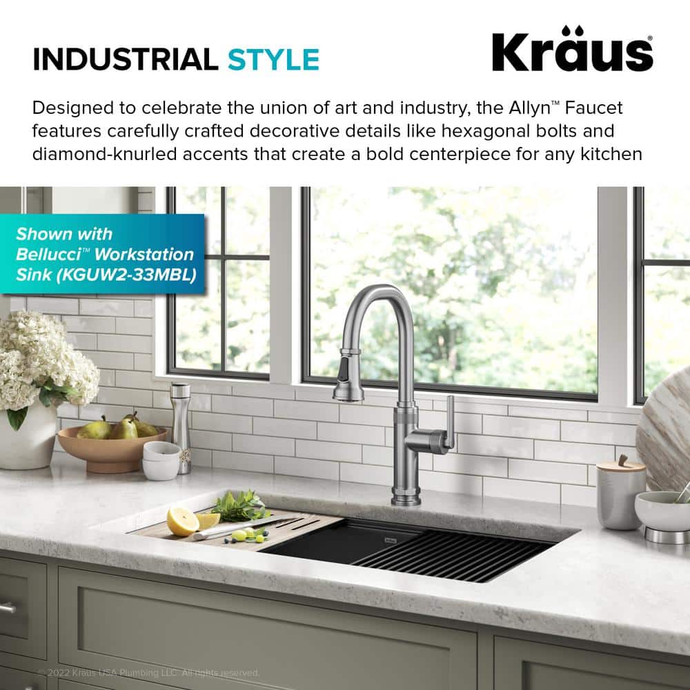 Allyn Hexagonal Bolt 16.75" Industrial Kitchen Faucet in Spot-Free Stainless Steel