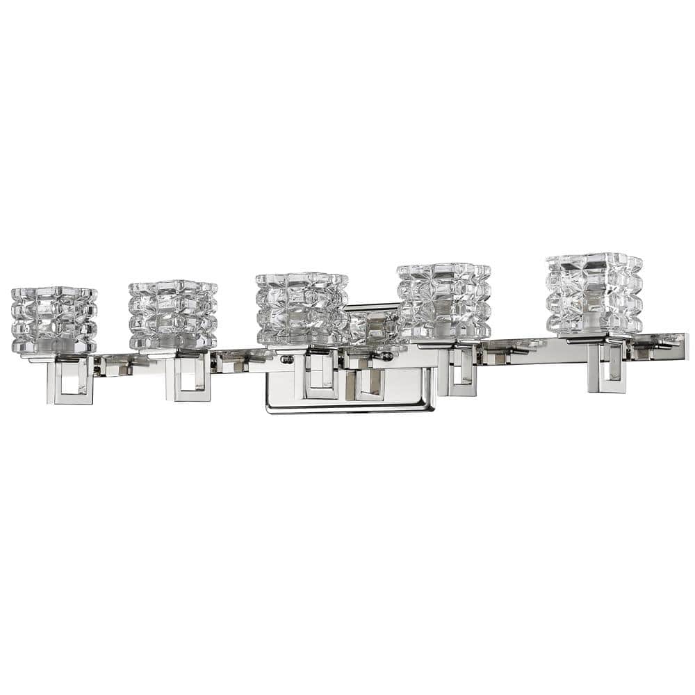 Coralie 5-Light Polished Nickel Vanity Light with Pressed Crystal Shades price history on PriceWatchPro