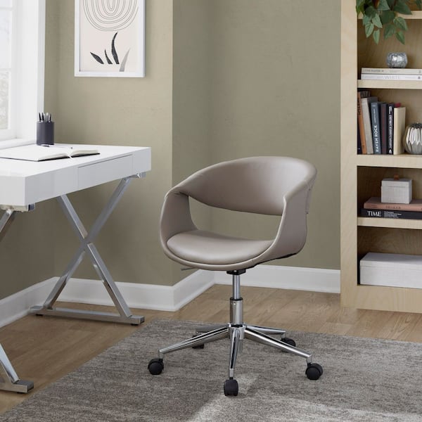 Task Chair in Chrome Metal and Light Grey Faux Leather