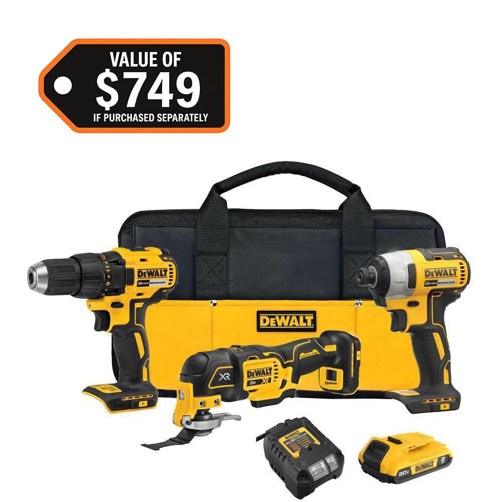 DEWALT 20V MAX Lithium-Ion Cordless 3-Tool Combo Kit with (2) 2.0 Ah Batteries, Charger and Kitbag