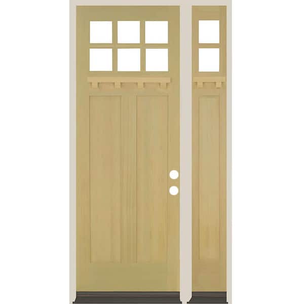 Krosswood Doors 50 in. x 96 in. 6-Lite Craftsman Left Hand Unfinished Douglas Fir Prehung Front Door Right Sidelite