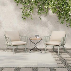 Tyrrion Outdoor Patio Lounge Chairs with Cushions, Polypropylene, Metal, Beige Plus Light Green, Set-2