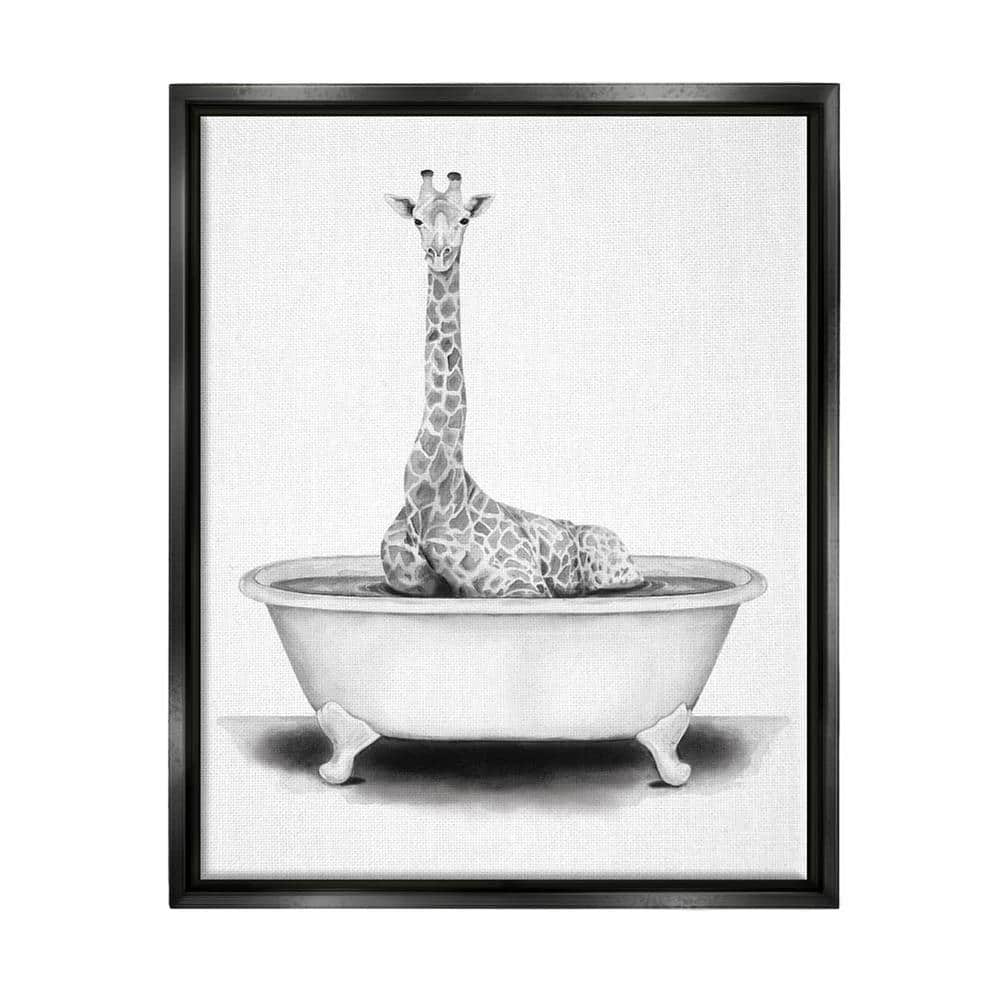 The Stupell Home Decor Collection Giraffe In A Tub Funny Animal Bathroom  Drawing by Rachel Neiman Floater Frame Animal Wall Art Print 31 in. x 25  in. aa-184_ffb_24x30 - The Home Depot