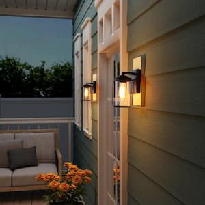 Modern Black Medium Outdoor Light Fixture, 1-Light Wall Lantern Sconce Light with Clear Glass (2-Pack) for Parking Area