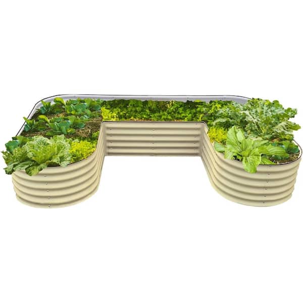 vego garden 17 in. Tall U-Shape Raised Garden Bed Metal Planter Box for Vegetables Flowers Ground Jumbo Size Pearl White