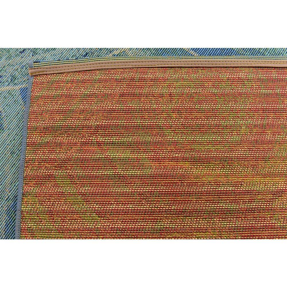 Light Blue Square Synthetic Outdoor Area Rug, 6' x 6'