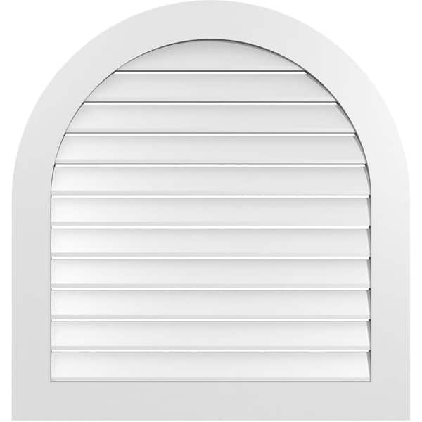 Ekena Millwork 36 in. x 38 in. Round Top Surface Mount PVC Gable Vent: Functional with Standard Frame