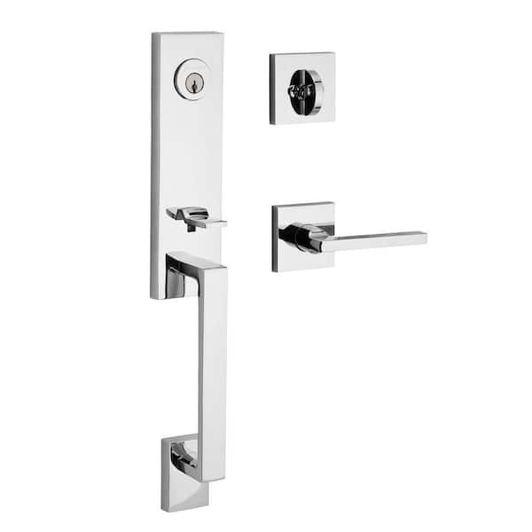 Baldwin Reserve Seattle Single Cylinder Polished Chrome Door Handleset w Square Left-Hand Door Handle & Contemporary Square Rose