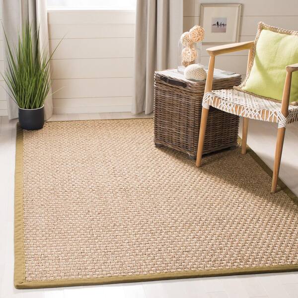 Natural Fiber 6 ft. x 6 ft. Natural/Olive Border Woven Square Area Rug
