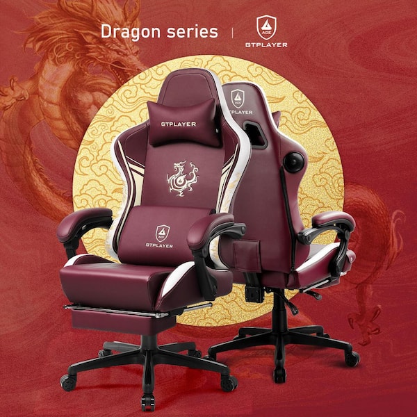 Faux Leather Gaming Chair with Bluetooth Speakers Ergonomic Adjustable Height Office Desk Computer Chair, Red
