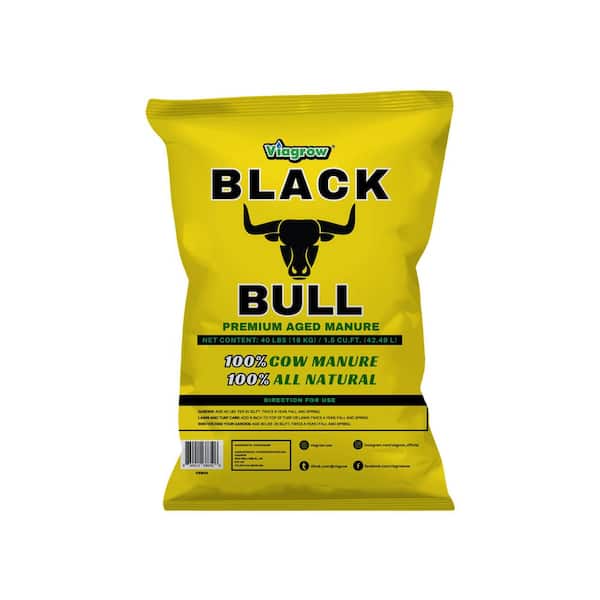 Viagrow 40 lb. Bag, 1.5 cu. ft. Organic Black Bull Premium Cow Manure Soil Amendment, 1-Pack