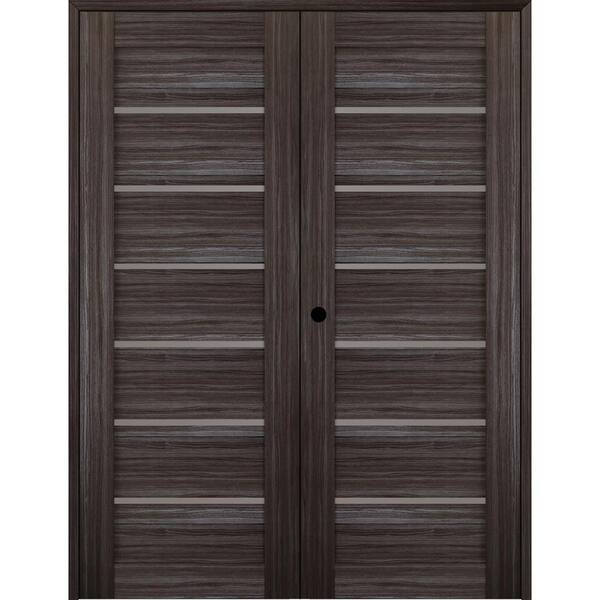 Belldinni Alba 36 in. x 80 in. Right-Handed Active 6-Lite Frosted Glass Gray Oak Wood Composite Double Prehung French Door
