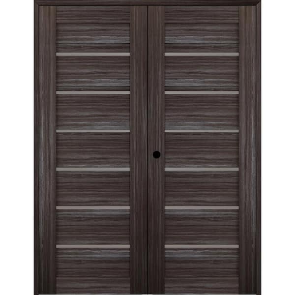 Belldinni Alba 72 in. x 80 in. Right-Handed Active 6-Lite Frosted Glass Gray Oak Wood Composite Double Prehung French Door