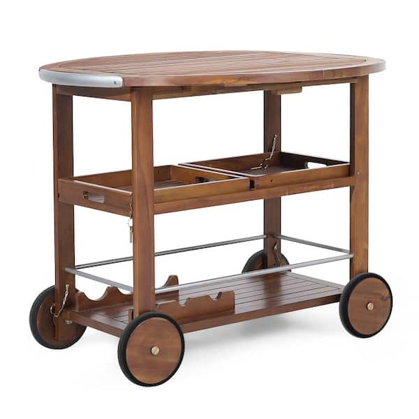 Oak Wood Bar Cart Kitchen Cart in Brown