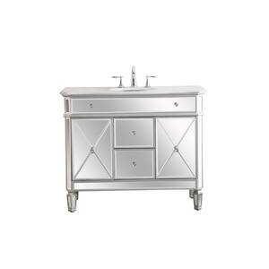 Simply Living 42 in. W x 20.5 in. D x 35 in. H Bath Vanity in Antique Silver with Carrara White Marble Top