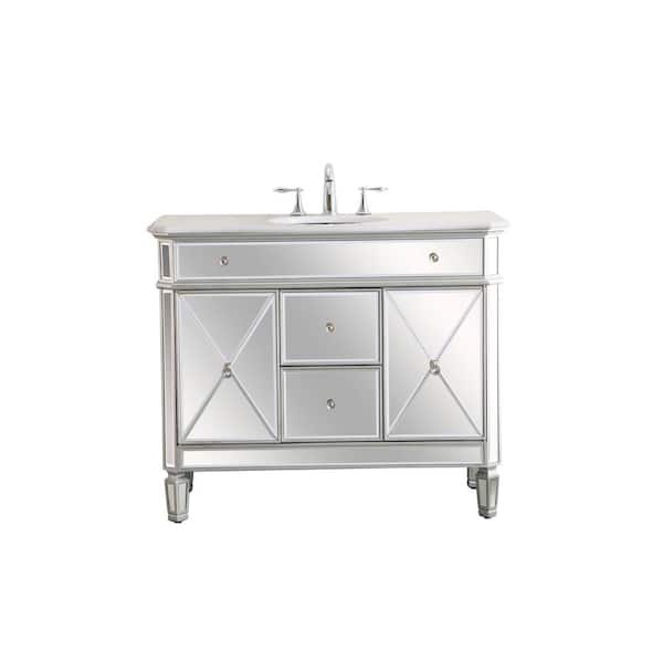 Unbranded Simply Living 42 in. W x 20.5 in. D x 35 in. H Bath Vanity in Antique Silver with Carrara White Marble Top