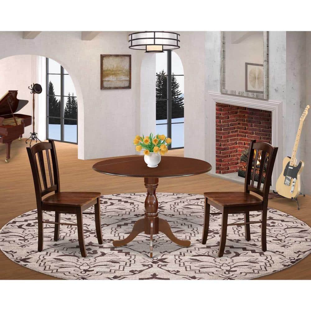 3-Piece Mahogany Finish Solid Wood Top - Dining Room Set with Dropleaf - Seats-4