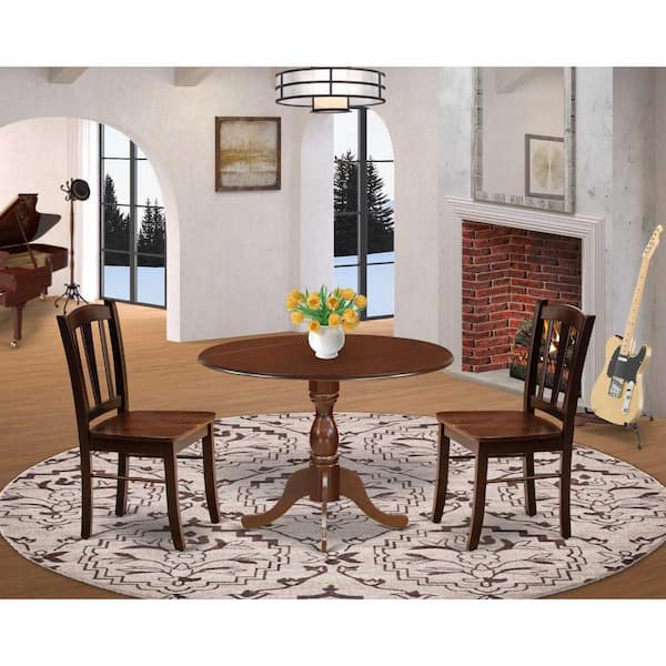 East West Furniture 3-Piece Mahogany Finish Solid Wood Top - Dining Room Set with Dropleaf - Seats-4
