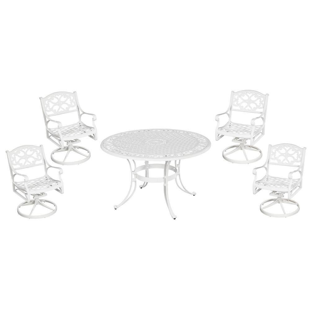 HOMESTYLES Sanibel 42 in. Swivel White 5Piece Cast Aluminum Round