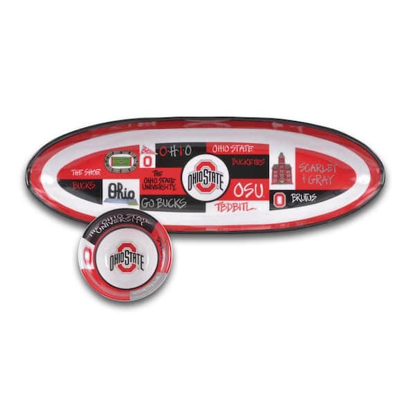 Ohio State 20 in. Assorted Colors Melamine Oval Chip and Dip Server (Set of 2)