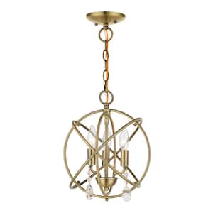 Aria 3-Light Antique Brass Convertible Mini Chandelier/Ceiling Mount